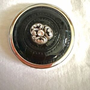 Brighton Black and Silver Compact with Decorative Emblem